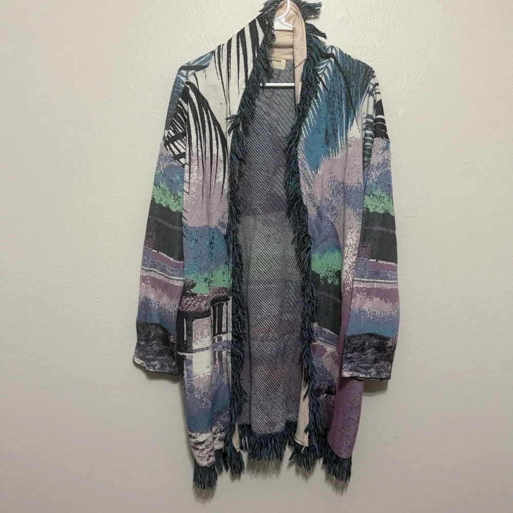 Anthropologie Aldo Martins Tropical Boho Fringed Cardigan with Pockets No Belt - Picture 4 of 10